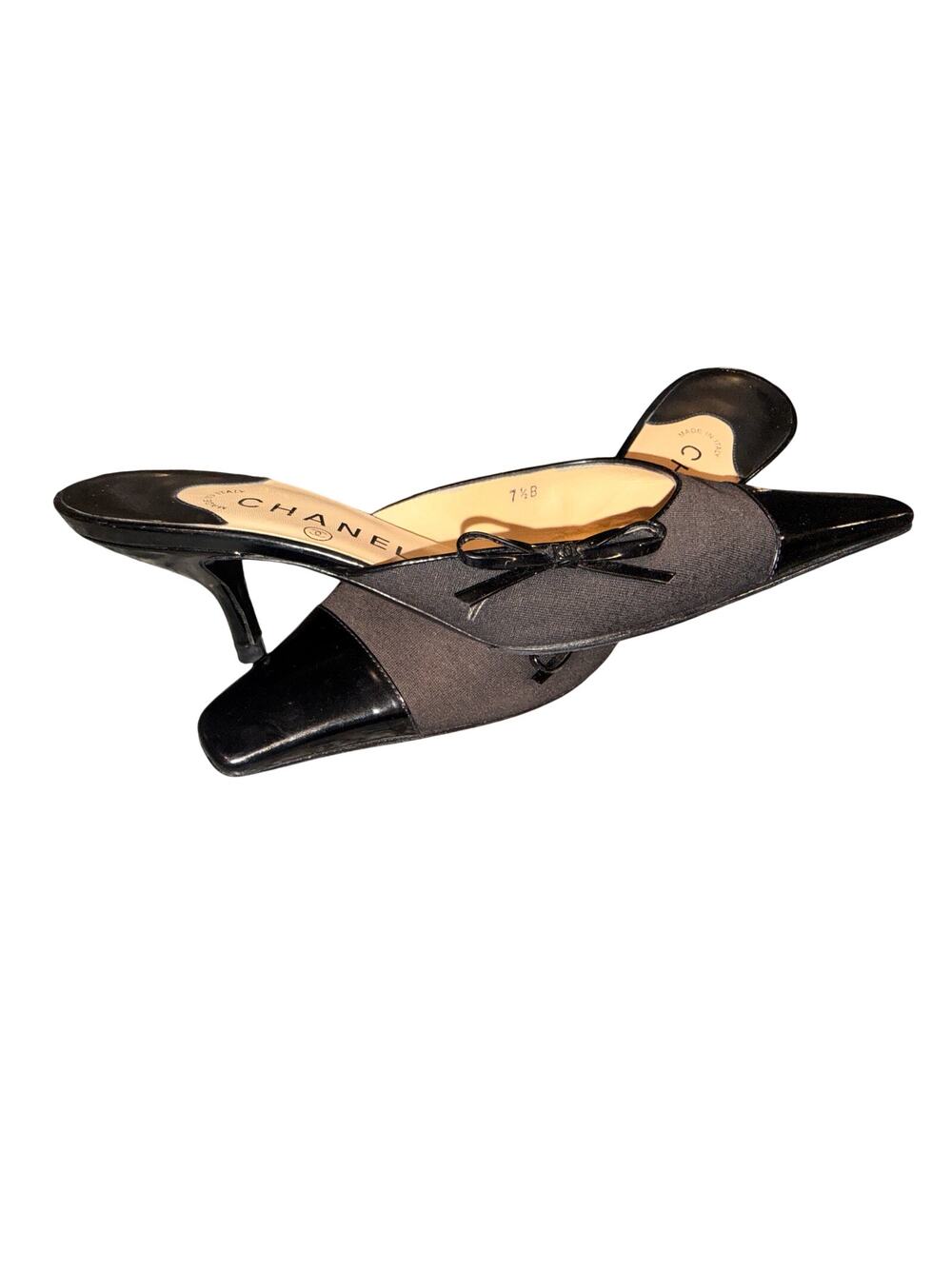 Vintage Chanel Black CC Logo Cap Toe Mules – Size 7.5B - Picture 1 of 9